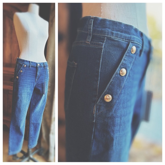 Denim / Detailing Gold Tone Studded Faux Pockets - Picture 3 of 10